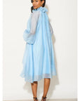 Ruffle Tie Neck Oversized Midi Dress In Blue