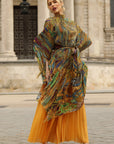 Pattern Print Pleated Blouse & Trousers Set