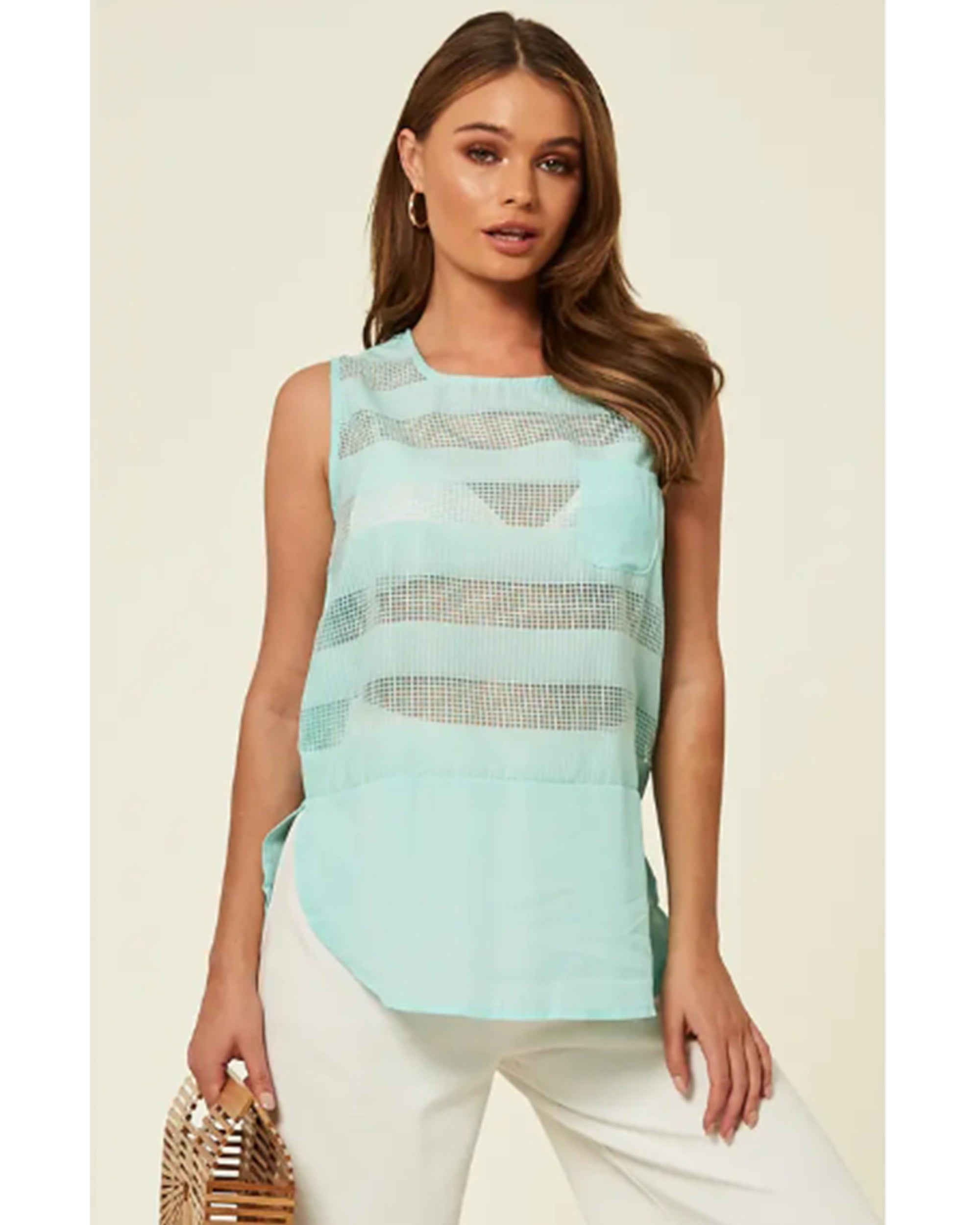 Mesh Chiffon  Vest Top (Mint)