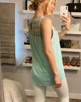Feather Organza Cotton Vest Top (GREEN)