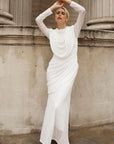 Statement Draped Mesh Layered Maxi Dress in White