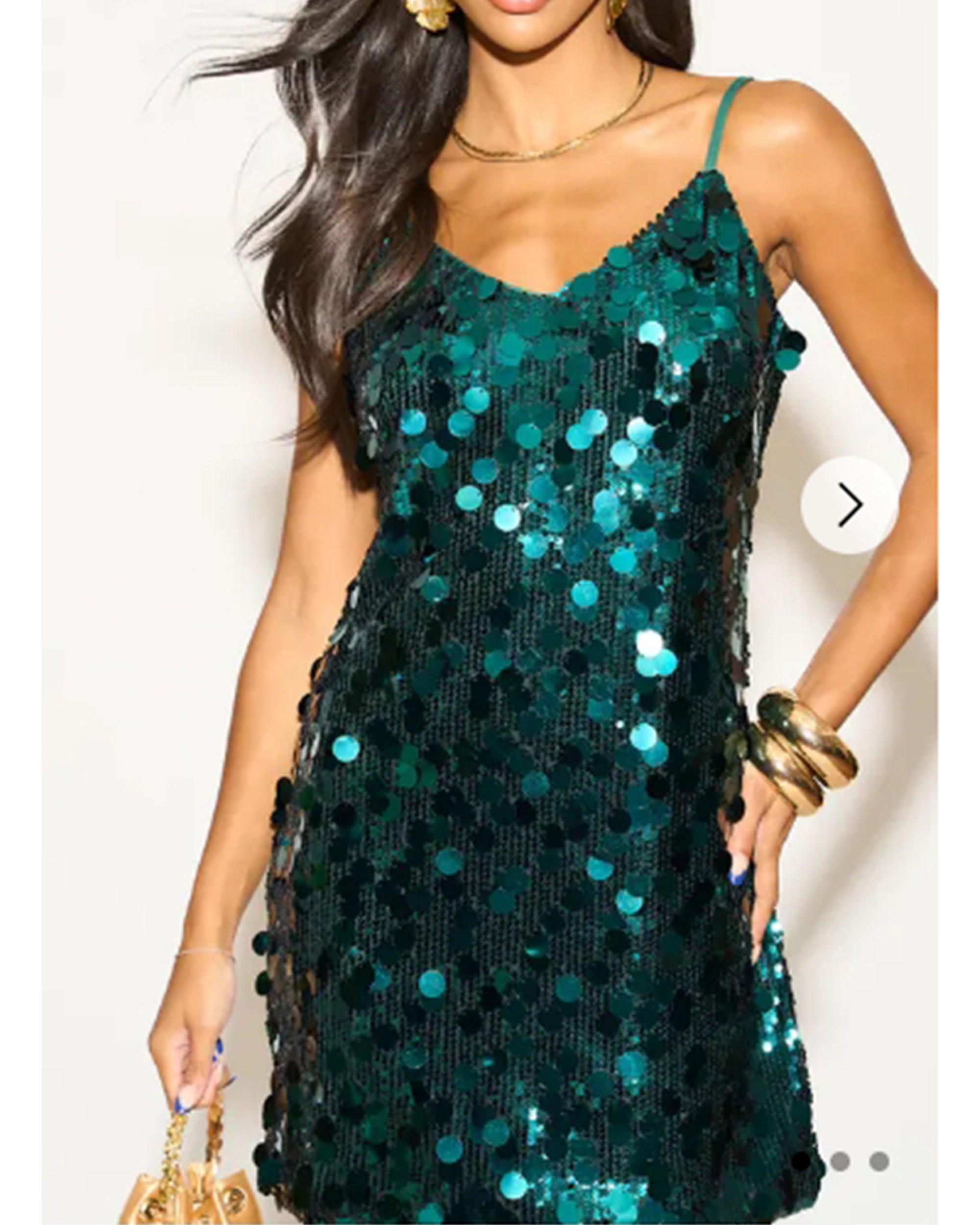 Circle Disc Sequin Strappy Short Dress in GREEN CYLONDON Circle Disc Sequin Strappy Short Dress in GREEN CYLONDON