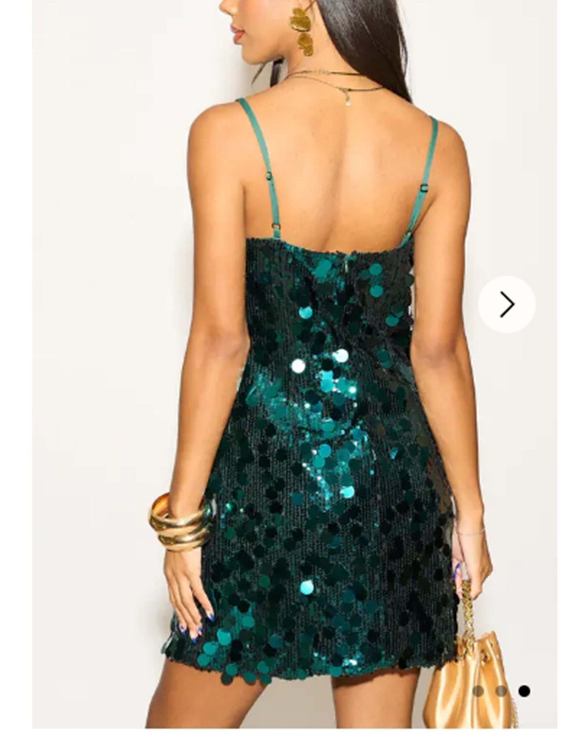 Circle Disc Sequin Strappy Short Dress in GREEN CYLONDON Circle Disc Sequin Strappy Short Dress in GREEN CYLONDON