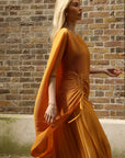 Pleated Wide-Leg Trousers with Adjustable Draped Top Set in Yellow