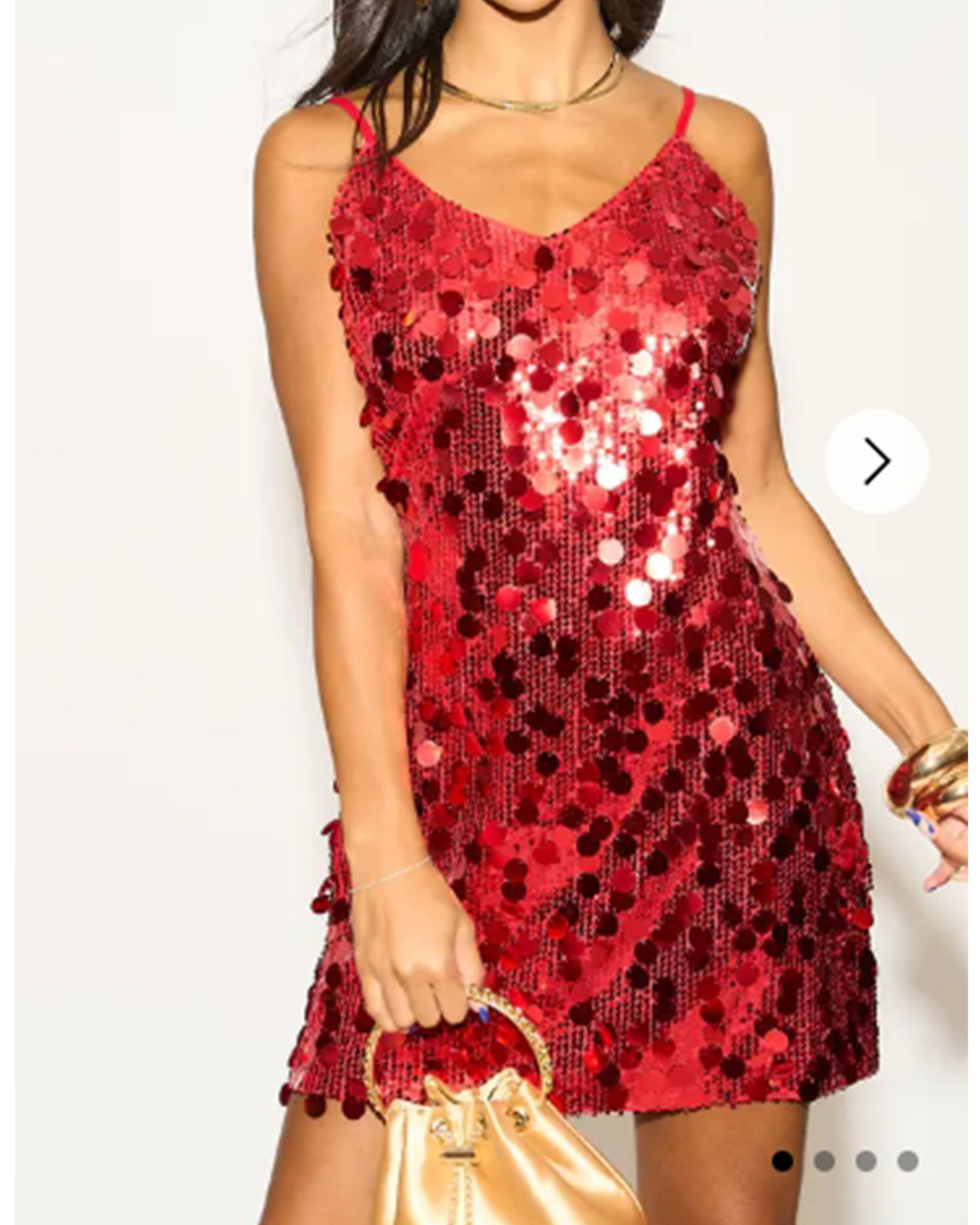 Circle Disc Sequin Strappy Short Dress in Red CYLONDON Circle Disc Sequin Strappy Short Dress in Red CYLONDON