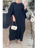 Full Length Pleated maxi dress with cap sleeves in black