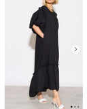 Oversized Puff Sleeves ruffle hem design Maxi dress in Black