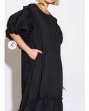 Oversized Puff Sleeves ruffle hem design Maxi dress in Black
