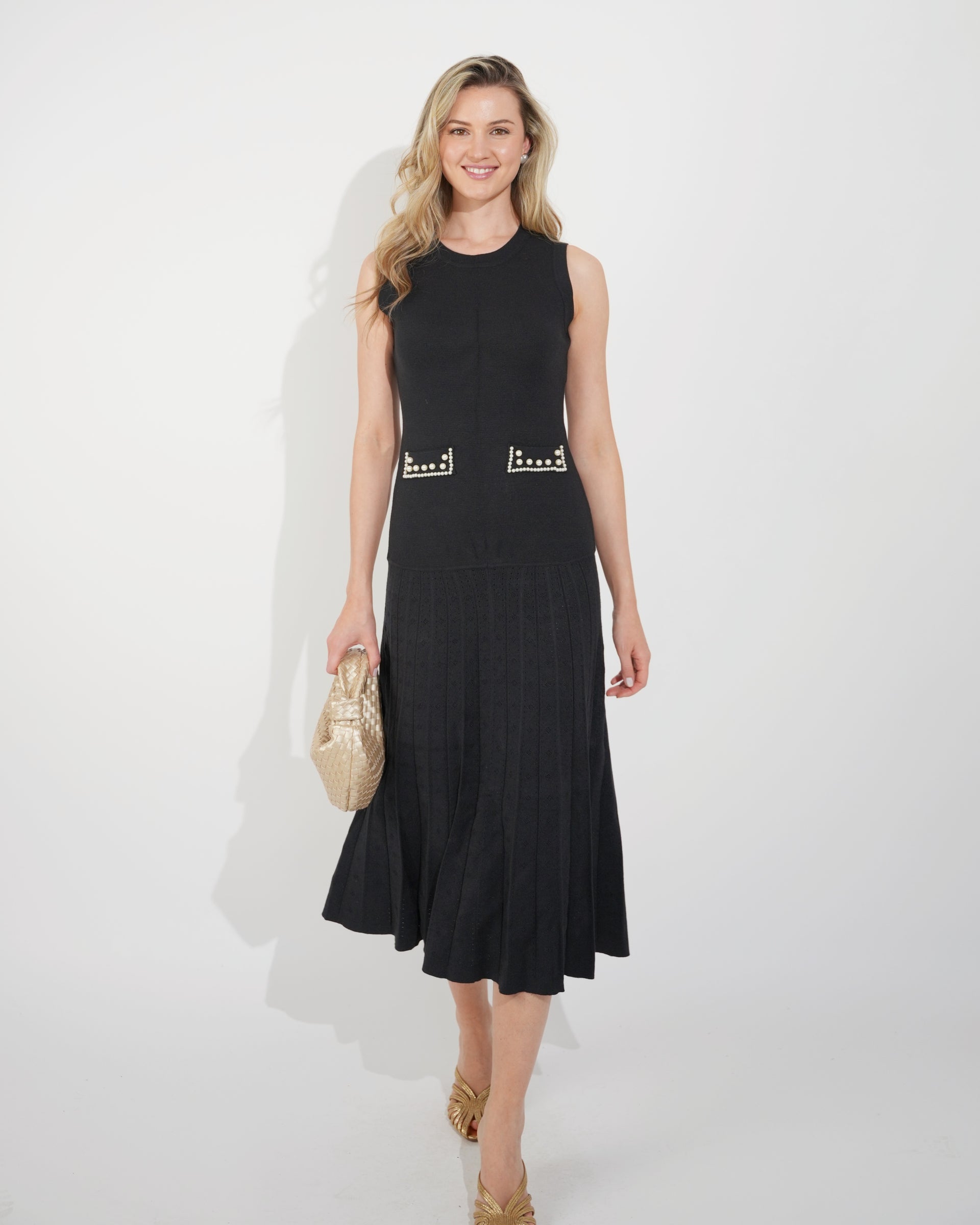 blue dress for baby girl Pearl Bead Pointelle knit bodycon midi dress in Black – CYLONDON