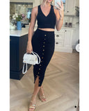 Wrap deigned sleeveless vest top and midi skirt co-ords suits in black