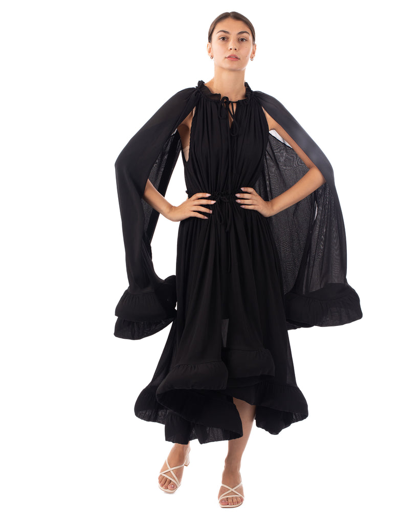 Ruffle Hem and Sleeves Oversized dress in Black