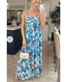 Printed Chiffon Maxi Dress KK6228 (BLUE FLORAL PRINT)