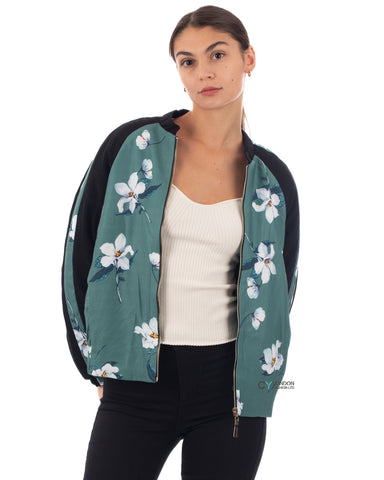 Floral printed quilted Bomber Jacket (Green)