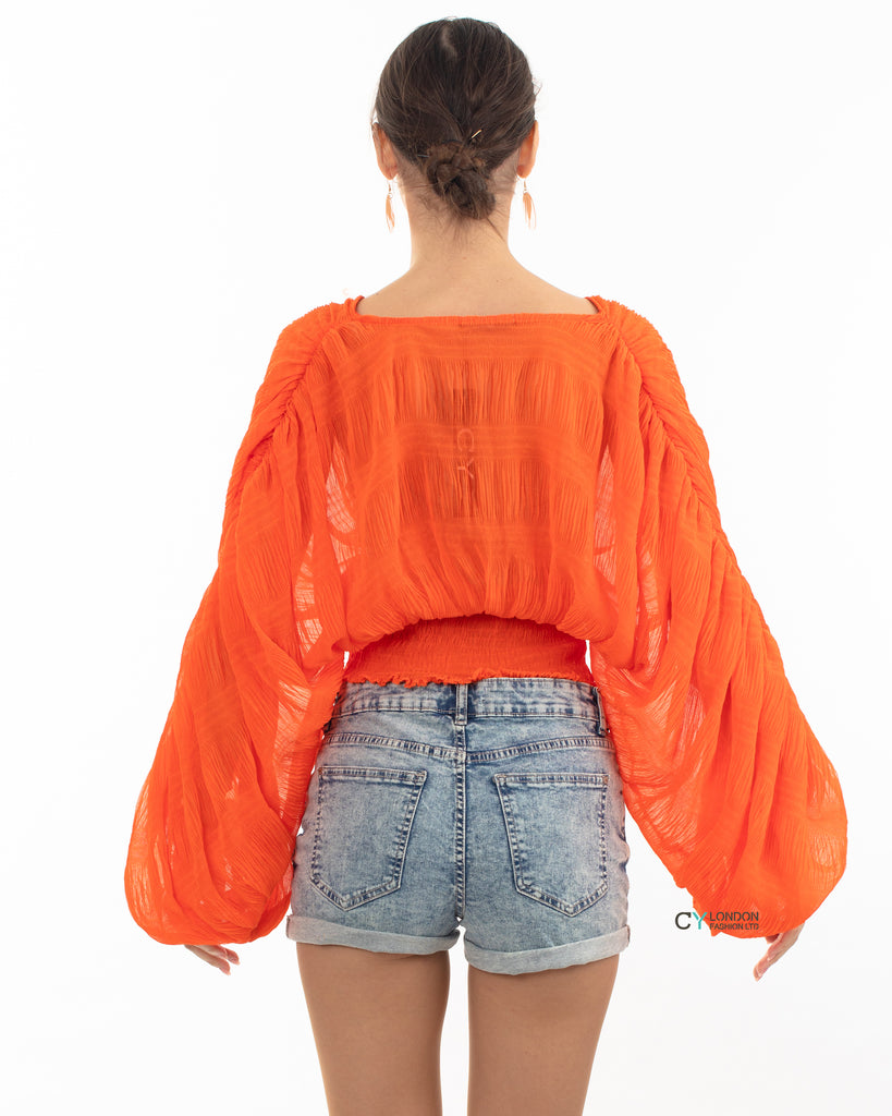 Elaticated body and sleeves oversized top in orange
