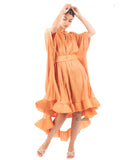 Ruffle Hem Oversized dress with belt in orange