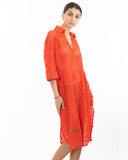 V pattern Lace kaftan dress in Orange Holiday wear collection in Orange