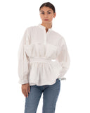 Ruffle design around chest and hem cotton shirt in white