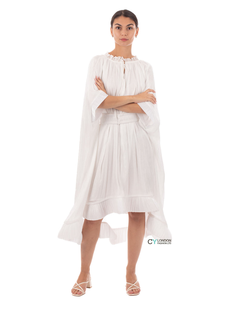 Ruffle Hem Oversized dress with belt in white
