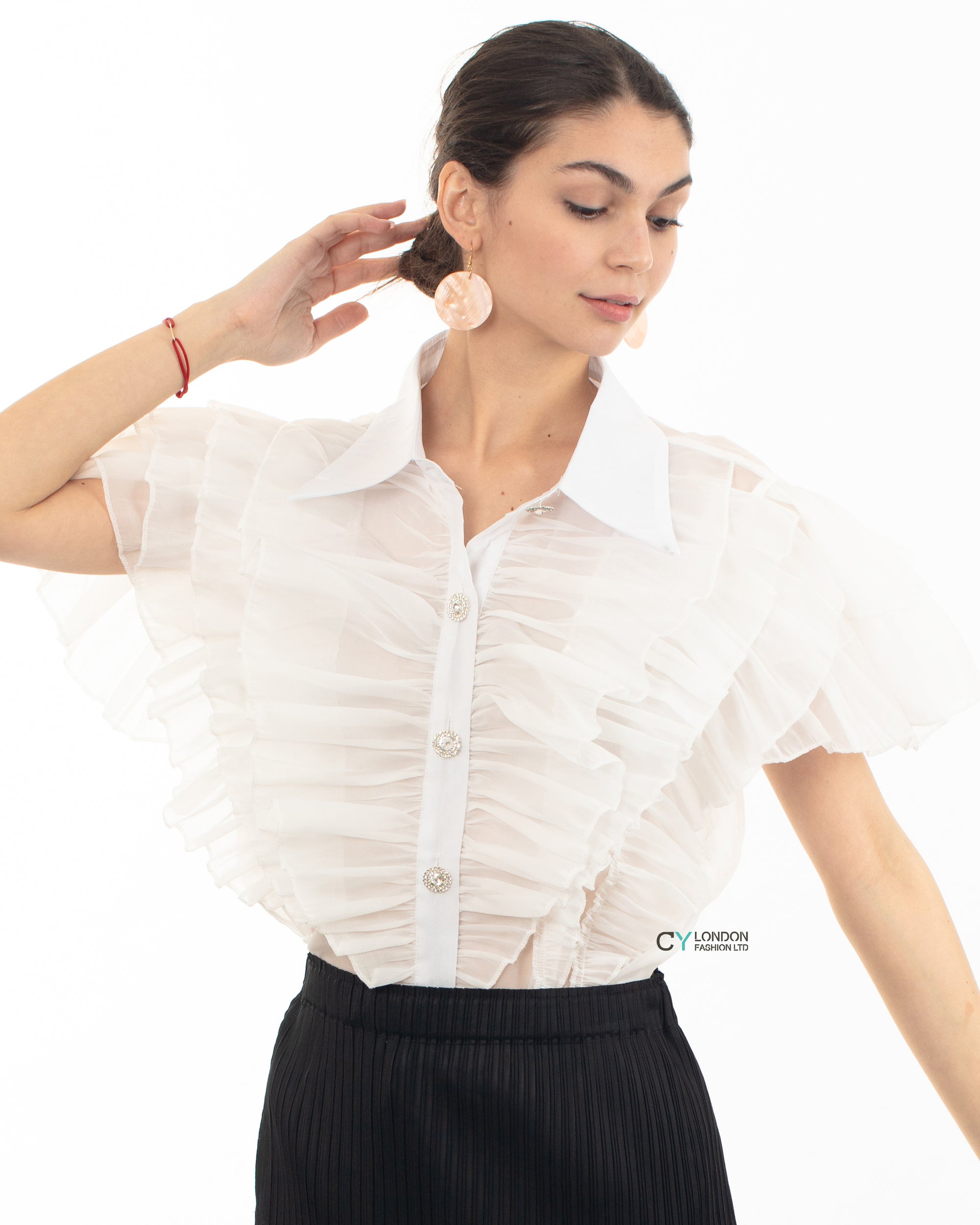 Multi Ruffle Layer design Blouse in White color