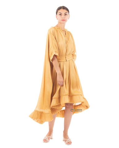 Ruffle Hem Oversized dress with belt in yellow
