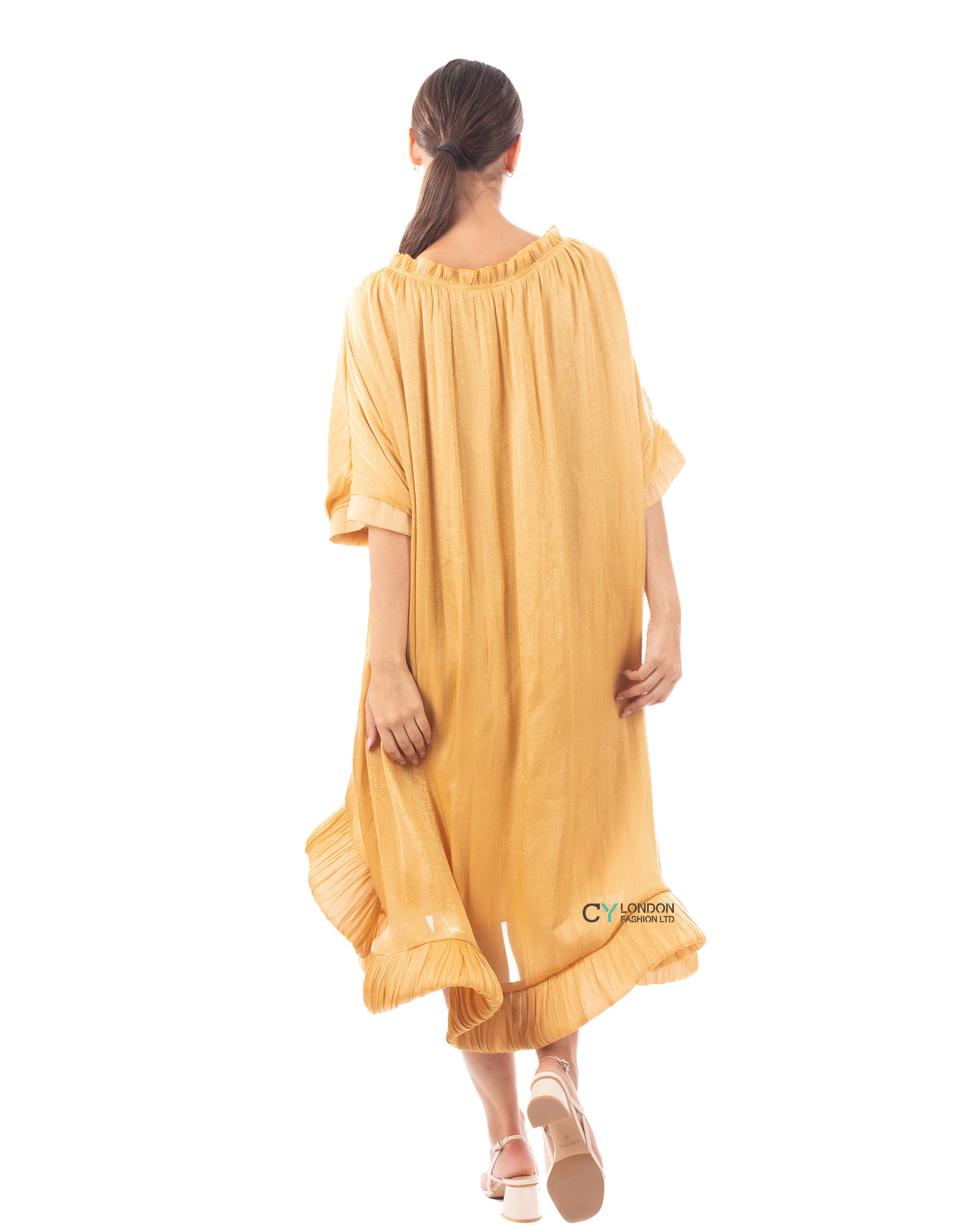 Ruffle Hem Oversized dress with belt in yellow