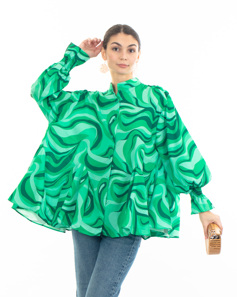 Scarf print oversized shirt in Green color