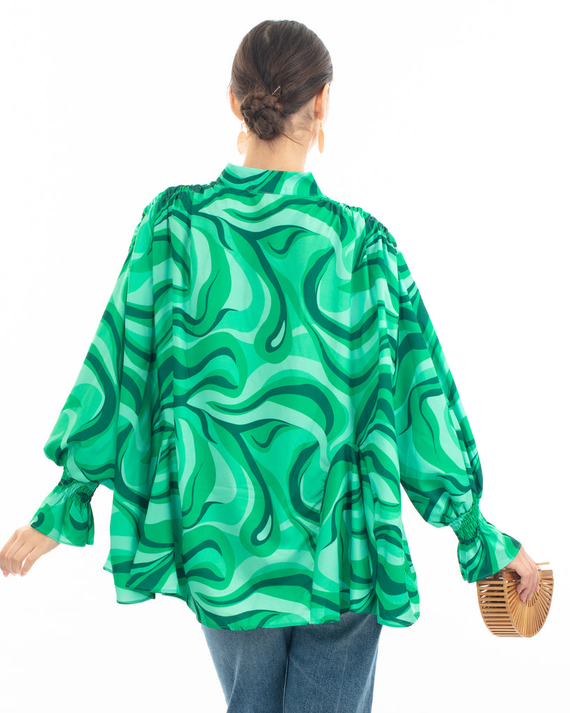 Scarf print oversized shirt in Green color