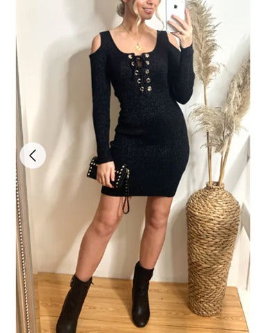 Cold shoulder Sparkle knit bodycon party dress