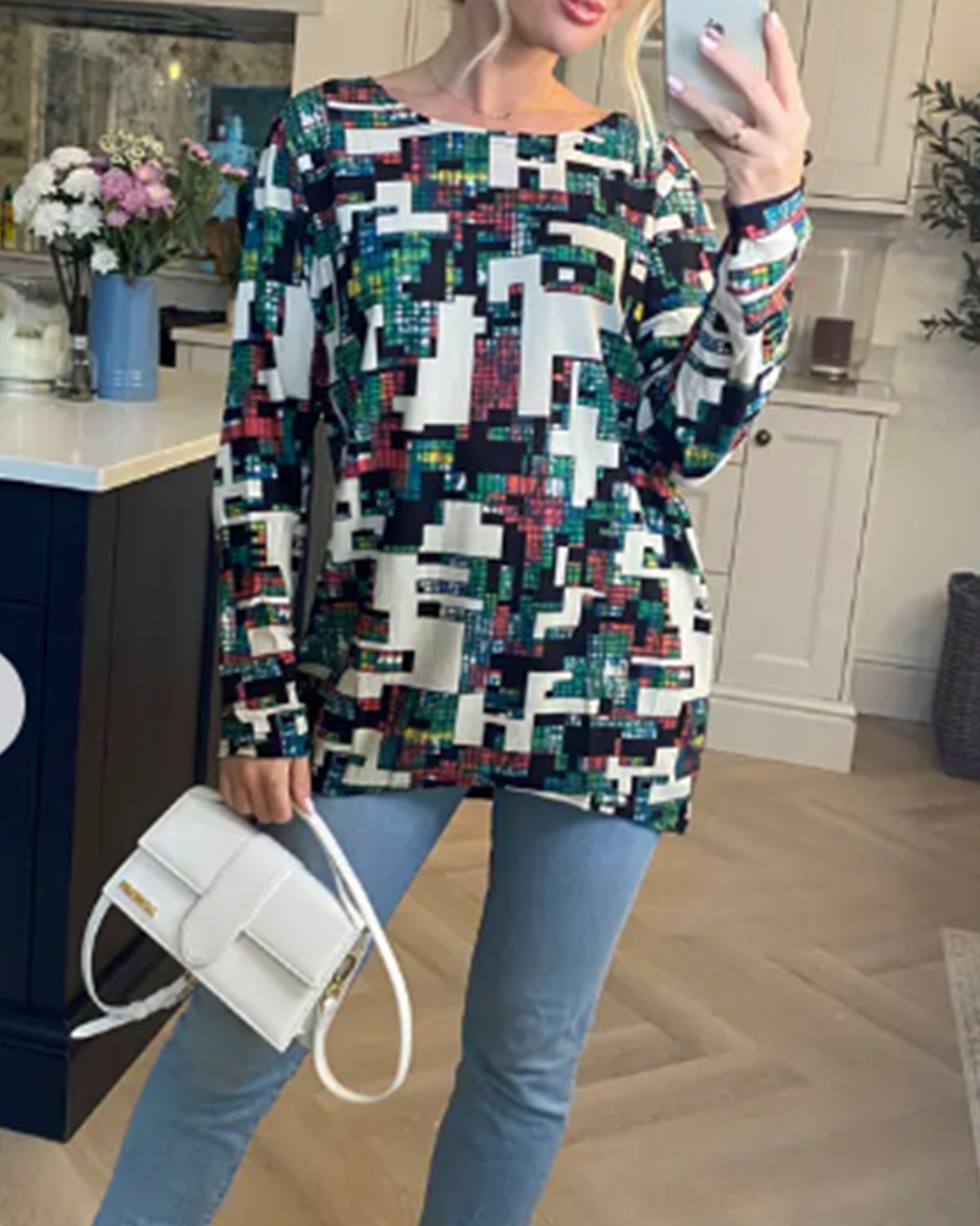 Multi color check print jumper (Green)