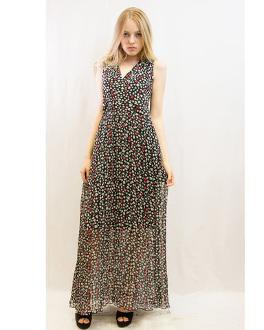 Chiffon Cross Wrap Maxi Dress Heart Print