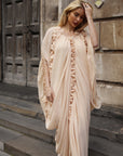 Beige Ruffle-Trim Draped Resort Dress