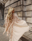 Beige Ruffle-Trim Draped Resort Dress