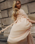 Beige Ruffle-Trim Draped Resort Dress