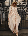 Beige Ruffle-Trim Draped Resort Dress