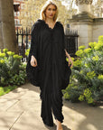 Black Ruffle-Trim Draped Resort Dress