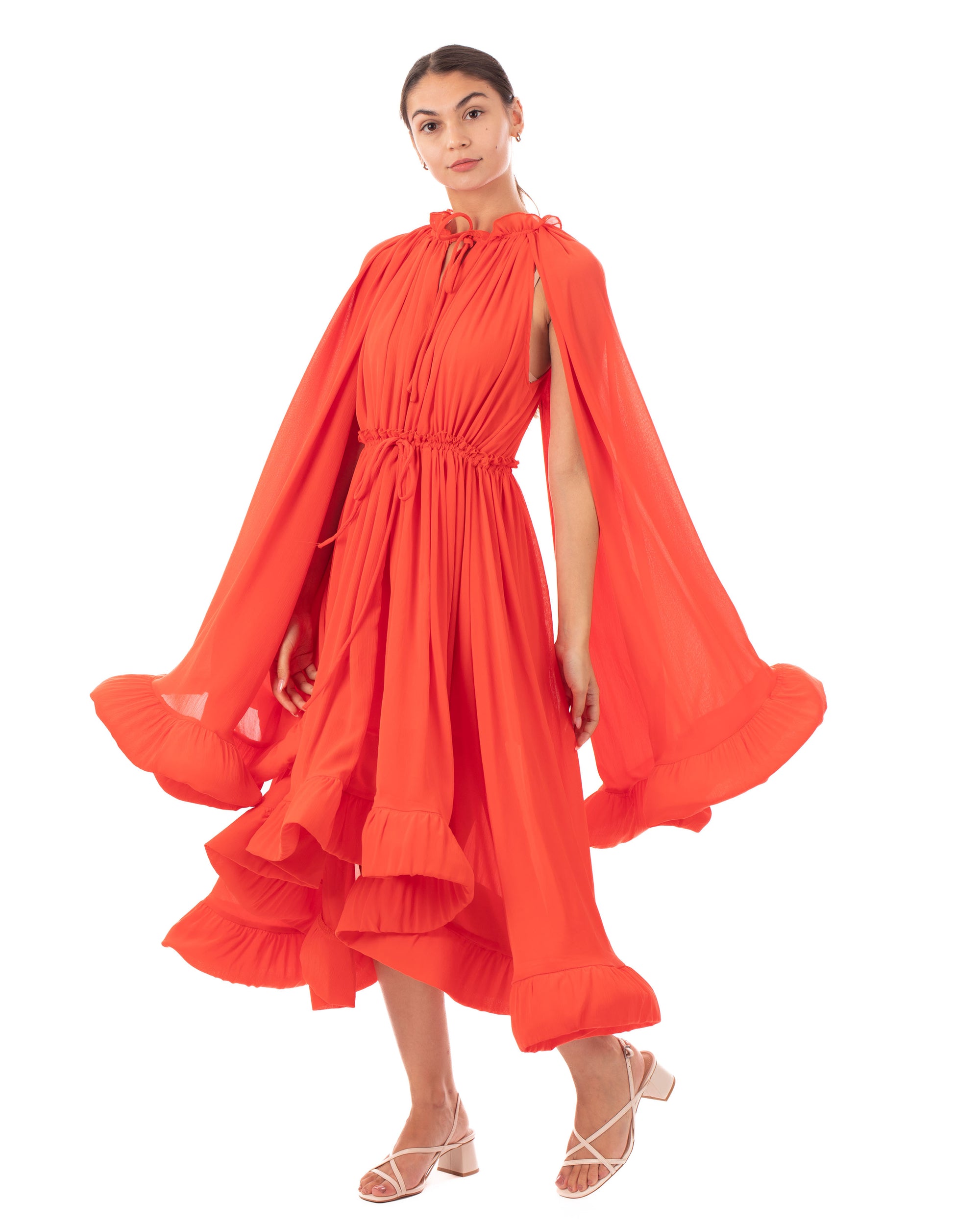 Ruffle Hem and Sleeves Oversized dress in Orange