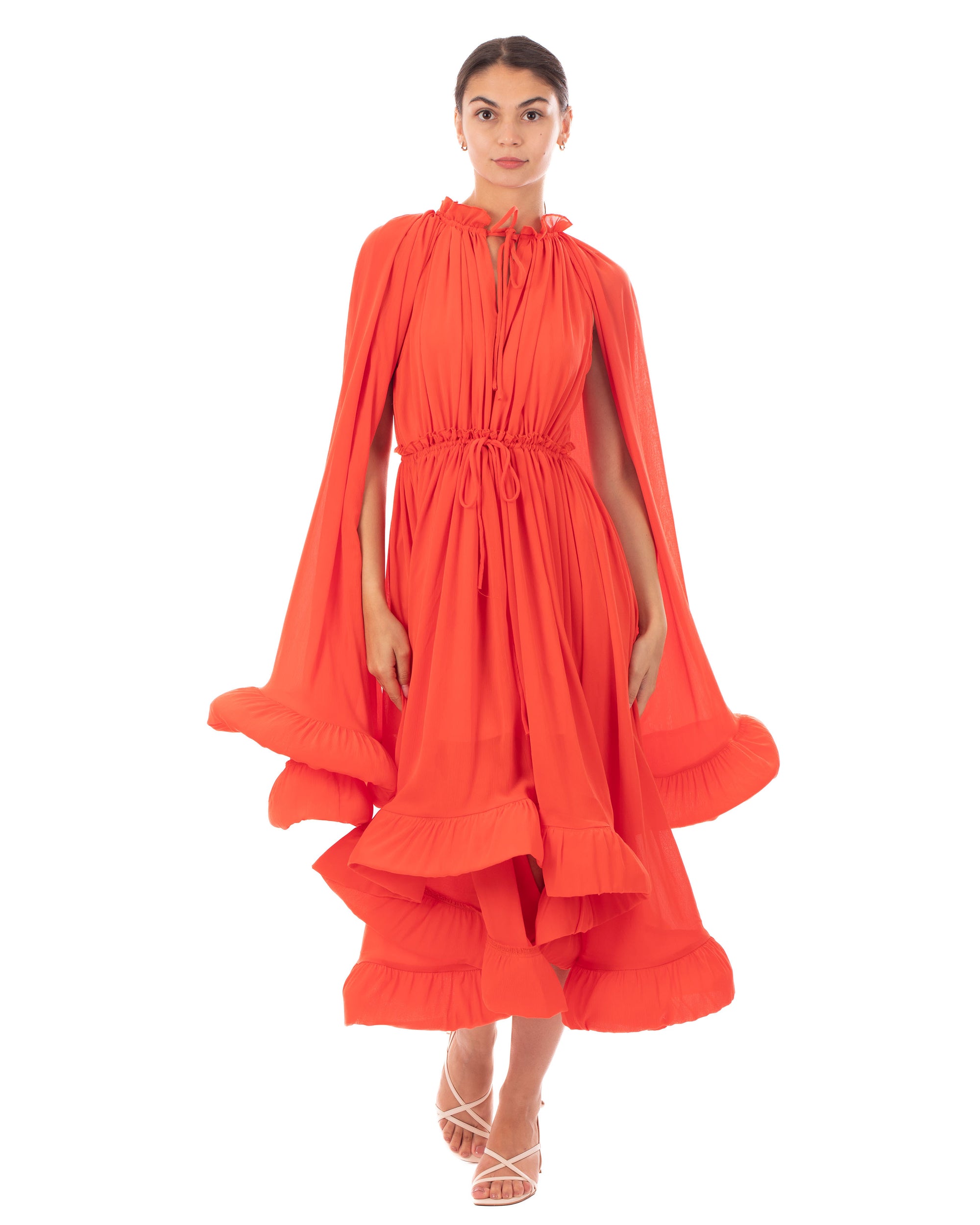 Ruffle Hem and Sleeves Oversized dress in Orange