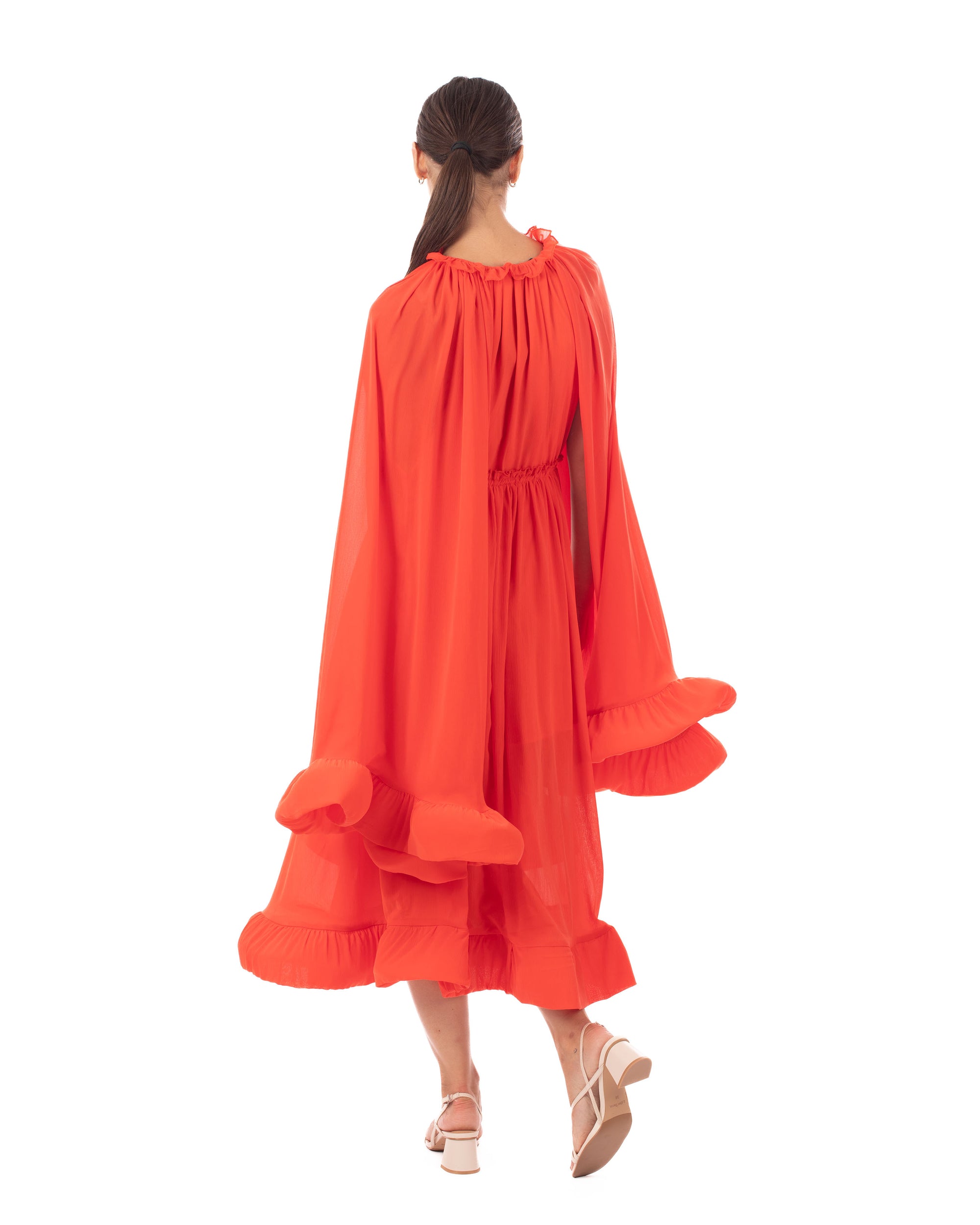 Ruffle Hem and Sleeves Oversized dress in Orange