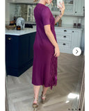 Pleated Midi dress with multi layer fringed tassel design in Purple