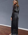 Multi Diamond Embellished long sleeves maxi dress in black