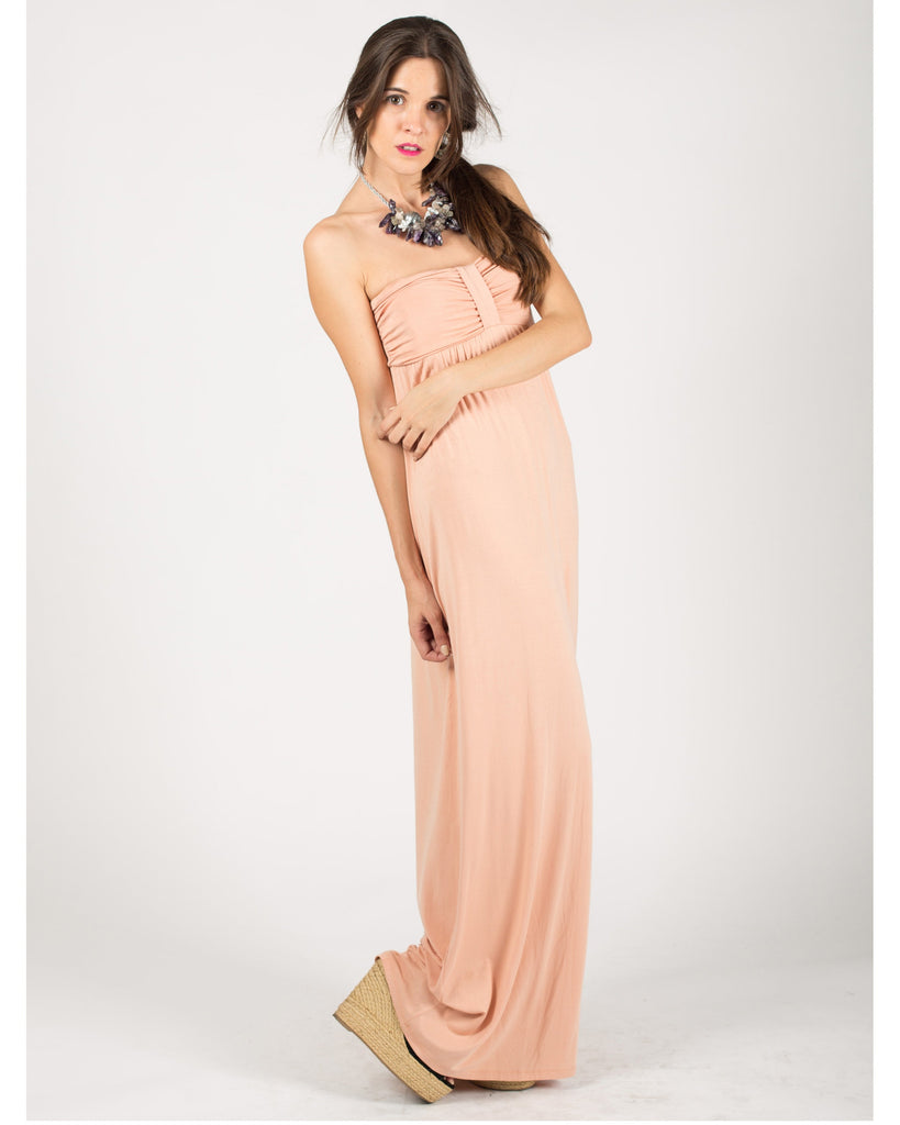 Bandeau Strapless Jersey Maxi Dress in Nude