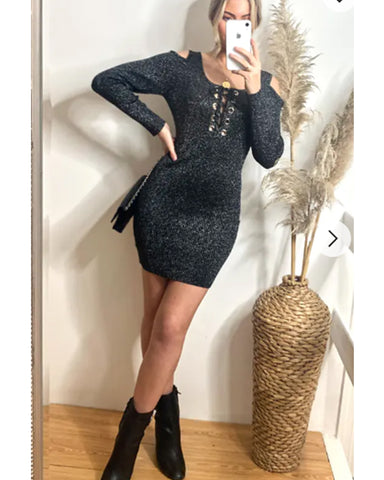 Cold shoulder Sparkle knit bodycon party dress