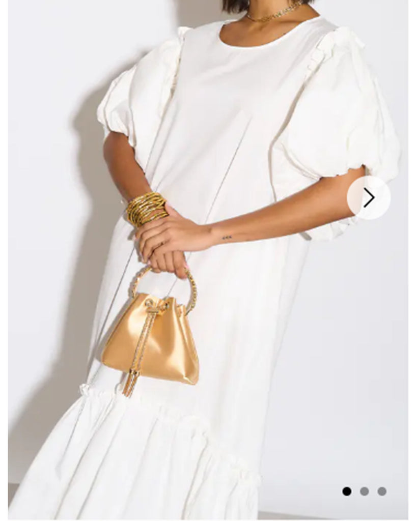 Oversized Puff Sleeves ruffle hem design Maxi dress in White