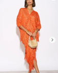 Layers Multi Fringed Tassel Pleated Midi Dress in Orange
