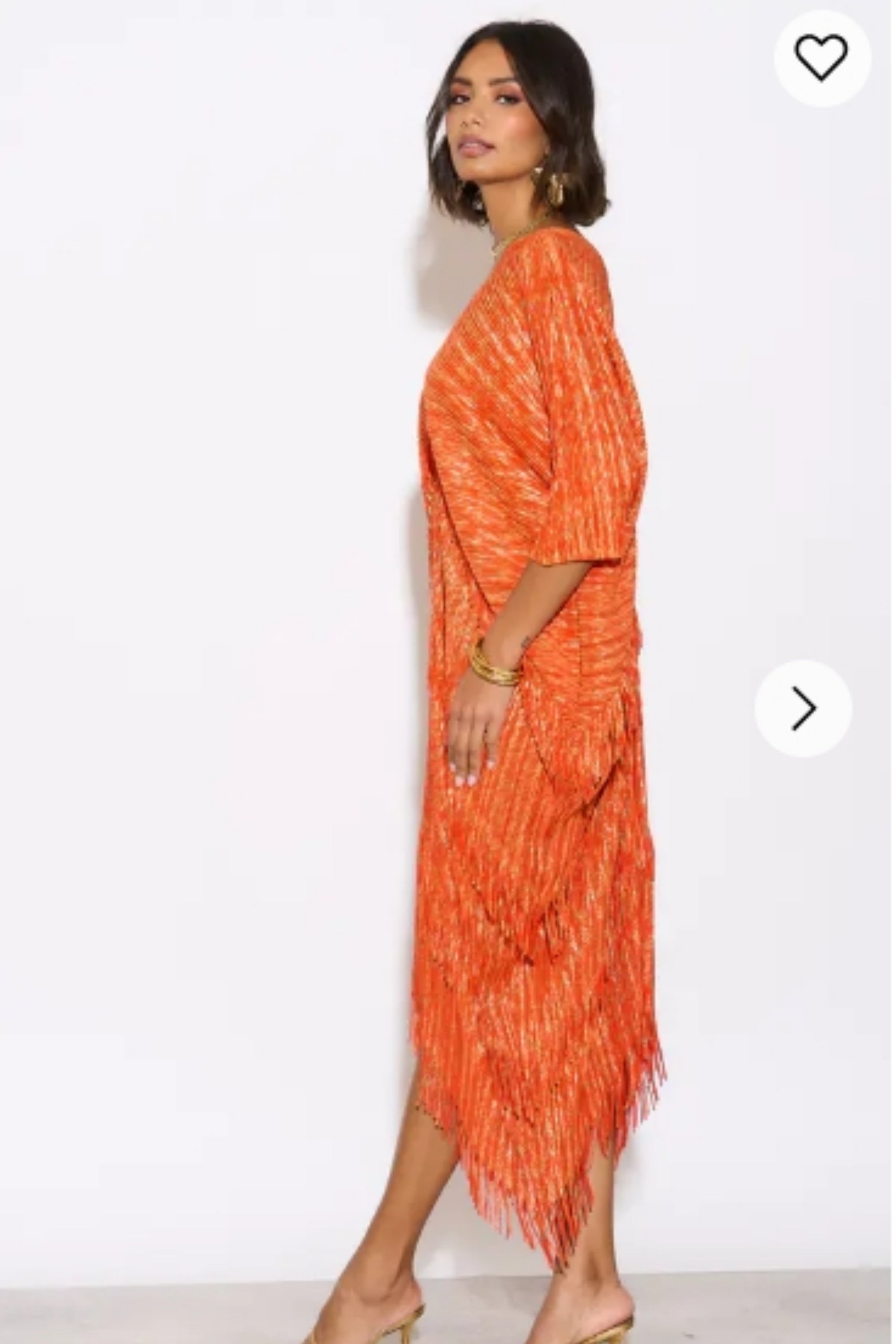 Layers Multi Fringed Tassel Pleated Midi Dress in Orange