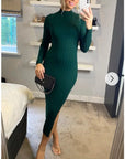 Soft Knitted Ribbed Midi Bodycon front OR back cut out design Dress In Green