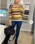 Stripe Aztec Design Print Knitted Jumper