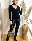 Soft knit Jumper top with Cut Outs design in Black