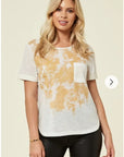 Gold Print T-shirt with Pocket (White)