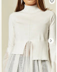 Ruffle lace  sleeves soft knit plain color Jumper
